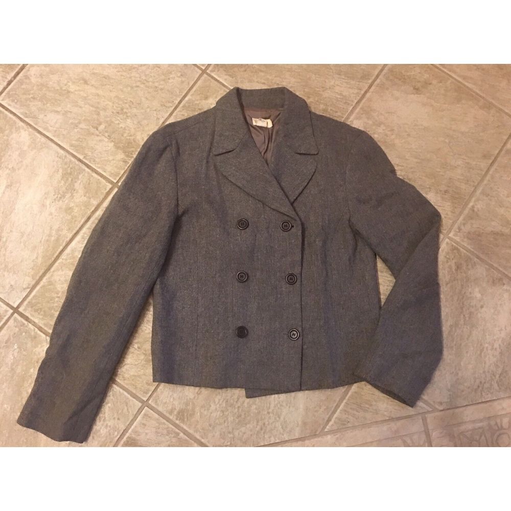 J CREW Womens Gray‎ Wool Double Breasted Blazer Jacket Lined Size 8 Preppy